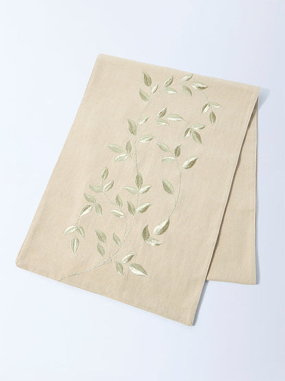Westside Home Gold Zari Leaf Embroidered Table Runner