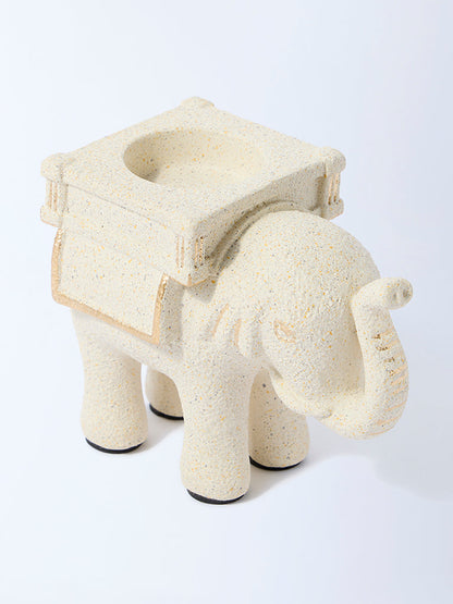 Westside Home Cream Elephant Design Marble Mix Tealight Candle Holder