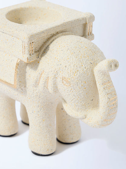Westside Home Cream Elephant Design Marble Mix Tealight Candle Holder