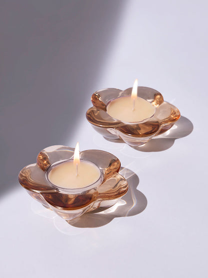 Westside Home Gold Floral Tealight Candle Holder (Set of 2) - Festive Season Gift