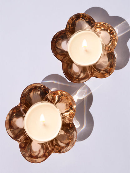 Westside Home Gold Floral Tealight Candle Holder (Set of 2) - Festive Season Gift