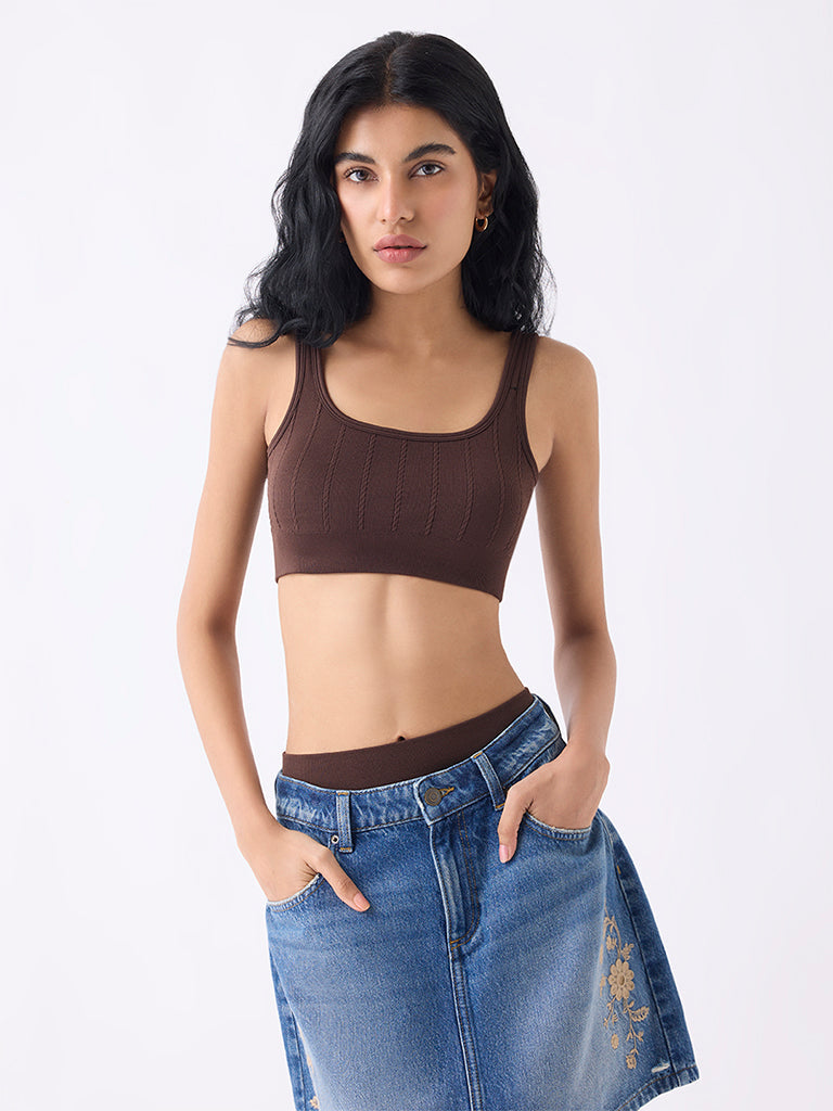 Superstar Dark Brown Knit-Textured Seam-Free Padded Bra