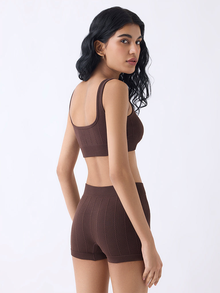 Superstar Dark Brown Knit-Textured Seam-Free Padded Bra