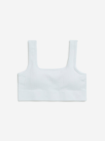 Superstar White Ribbed Seam-Free Cotton-Blend Padded Bra