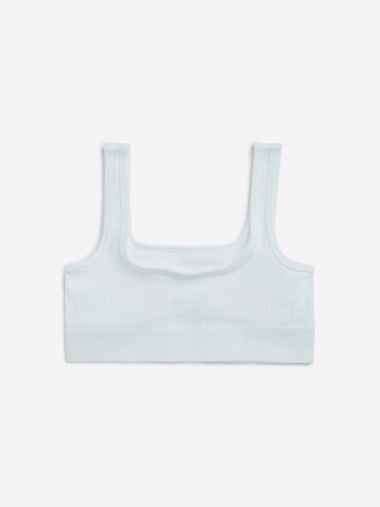 Superstar White Ribbed Seam-Free Cotton-Blend Padded Bra