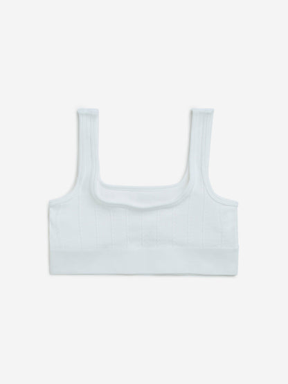 Superstar White Ribbed Seam-Free Cotton-Blend Padded Bra