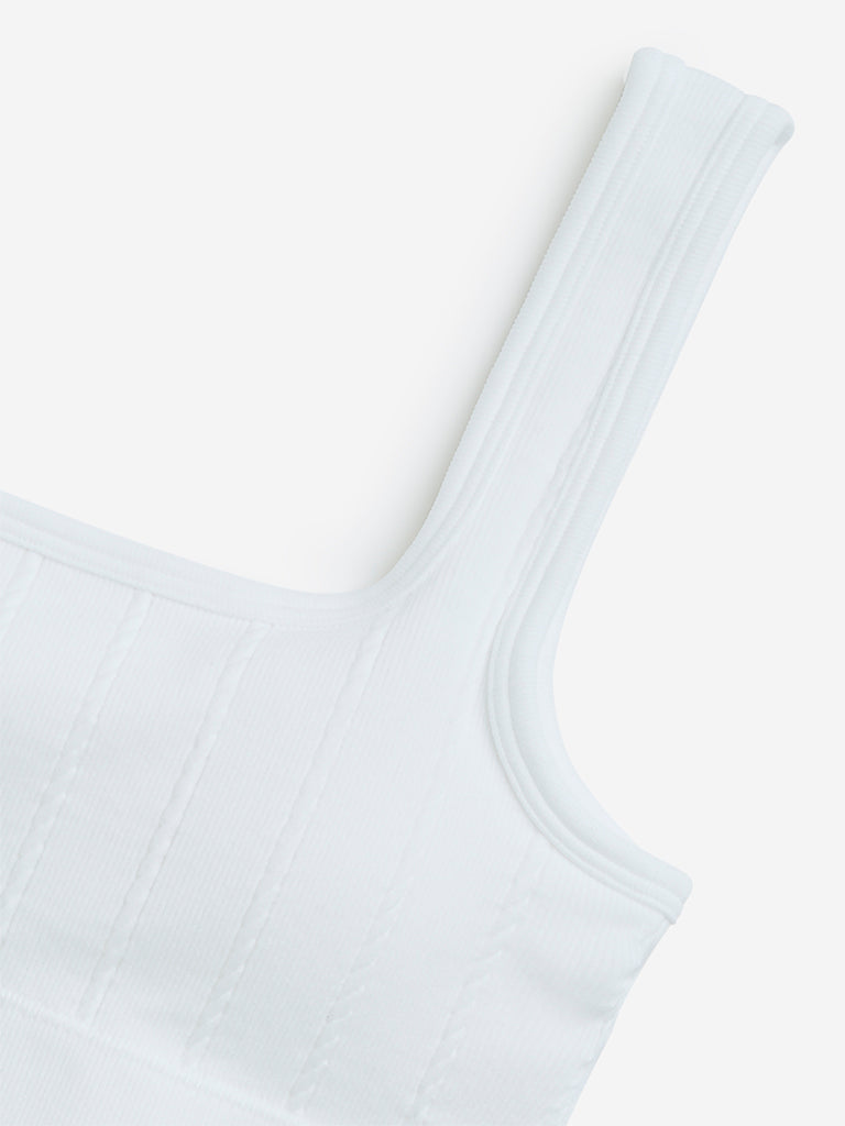 Superstar White Ribbed Seam-Free Cotton-Blend Padded Bra