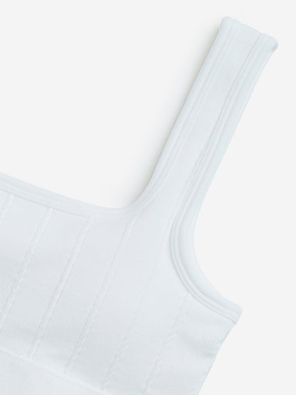 Superstar White Ribbed Seam-Free Cotton-Blend Padded Bra