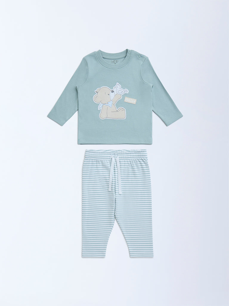 HOP Baby Sage Cotton T-Shirt with Pants Set