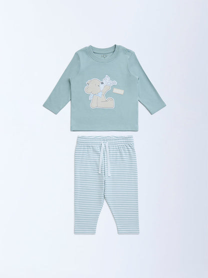 HOP Baby Sage Cotton T-Shirt with Pants Set