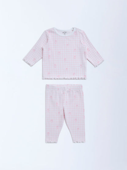 HOP Baby Light Pink Cotton-Blend T-Shirt with Pants Set