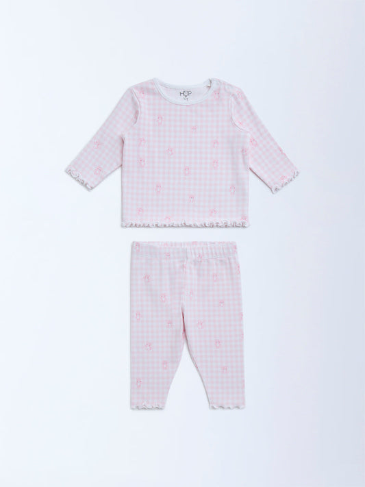 HOP Baby Light Pink Cotton-Blend T-Shirt with Pants Set