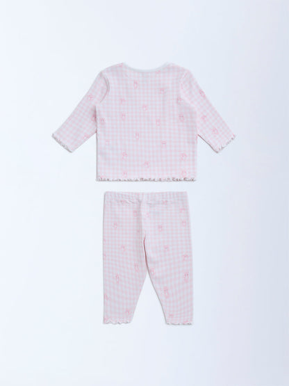 HOP Baby Light Pink Cotton-Blend T-Shirt with Pants Set