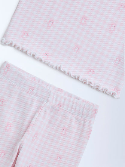 HOP Baby Light Pink Cotton-Blend T-Shirt with Pants Set
