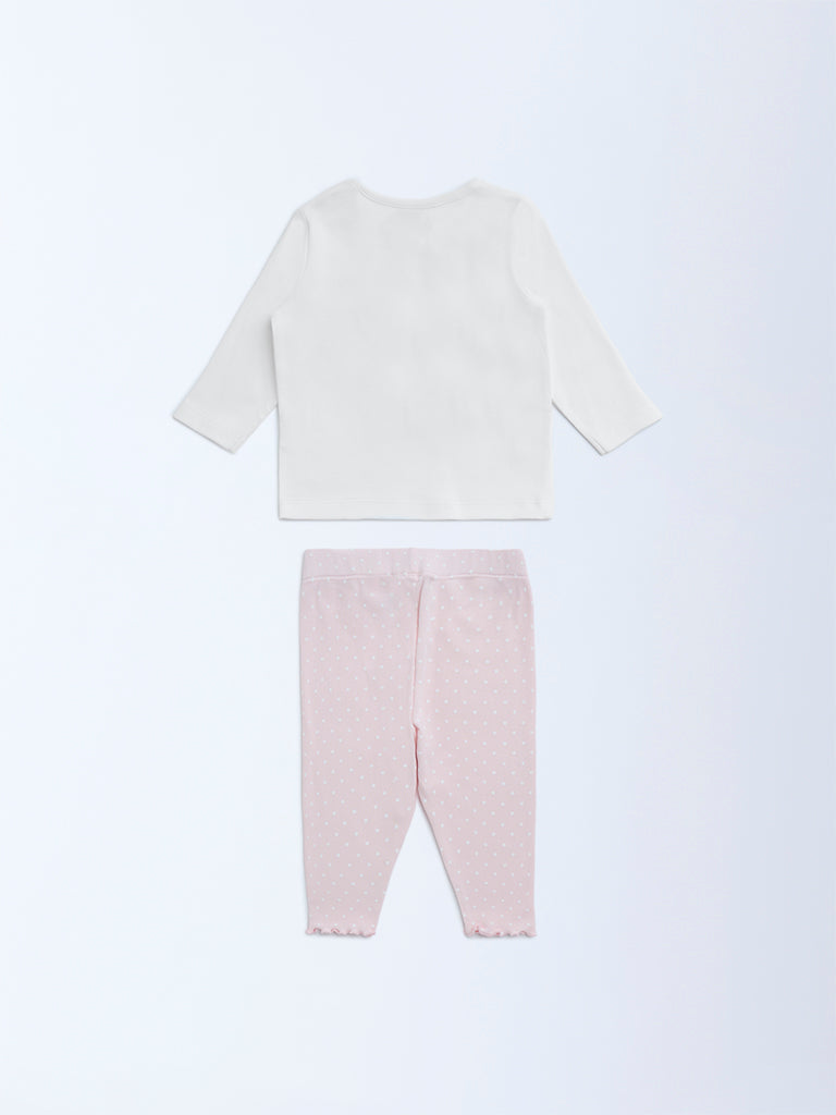 HOP Baby Pink Cotton-Blend T-Shirt with Pants Set