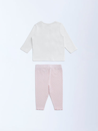 HOP Baby Pink Cotton-Blend T-Shirt with Pants Set
