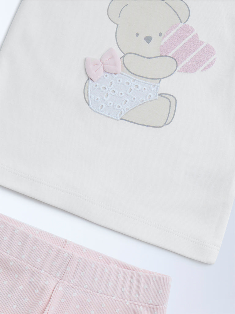 HOP Baby Pink Cotton-Blend T-Shirt with Pants Set