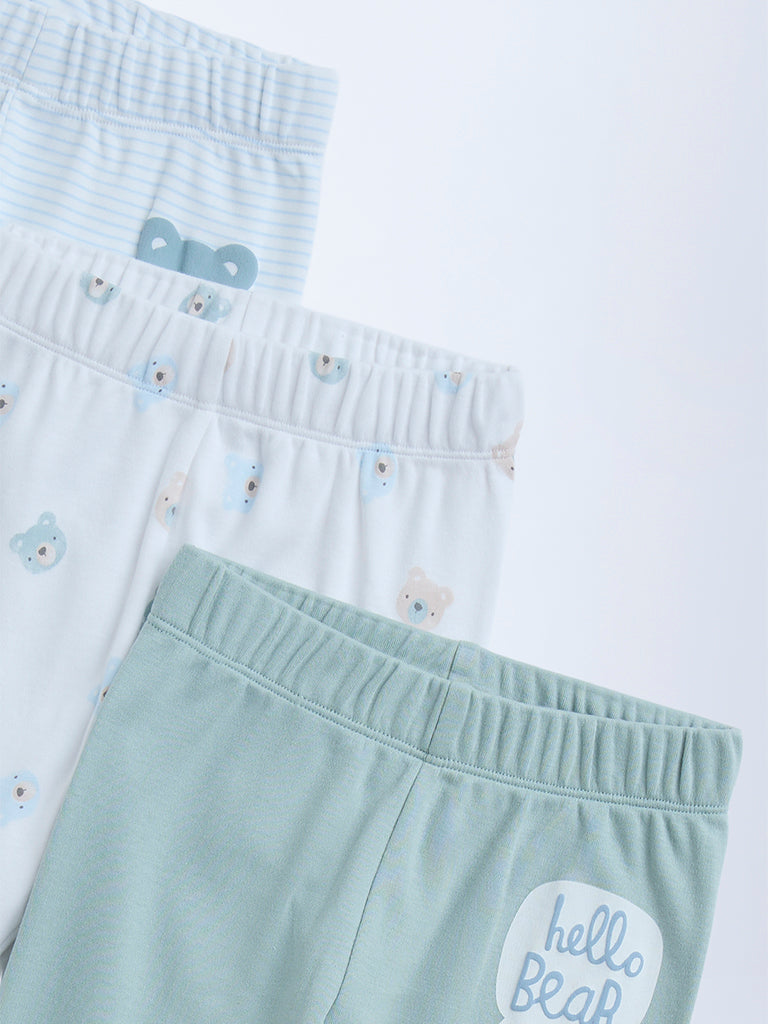 HOP Baby Sage Printed Mid-Rise Cotton Pants - Pack of 3