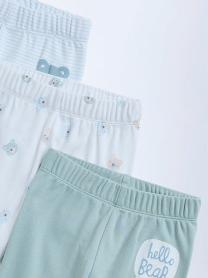 HOP Baby Sage Printed Mid-Rise Cotton Pants - Pack of 3