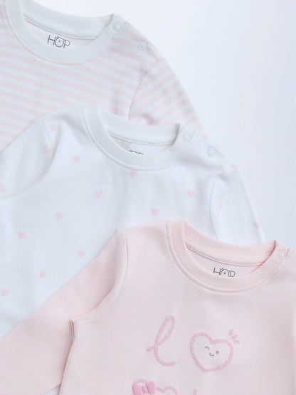 HOP Baby Pink Printed Cotton T-Shirts - Pack of 3