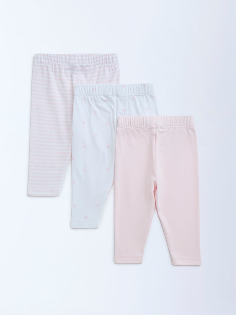 HOP Baby Pink Printed Mid-Rise Cotton Pants - Pack of 3
