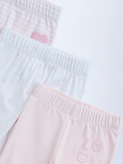 HOP Baby Pink Printed Mid-Rise Cotton Pants - Pack of 3