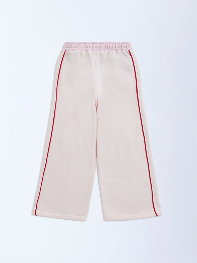 HOP Kids Light Pink Striped High-Rise Cotton-Blend Trousers