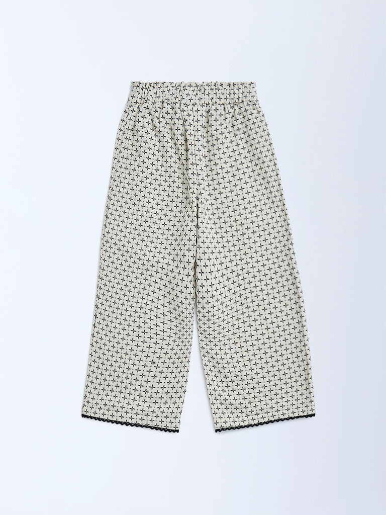 HOP Kids Off-White High-Rise Cotton-Blend Trousers