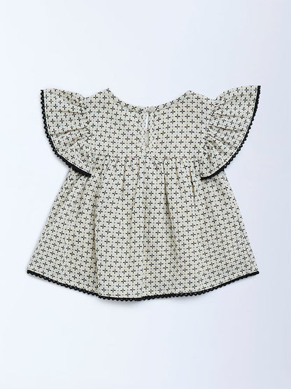 HOP Kids Off-White Embroidered Cotton Top