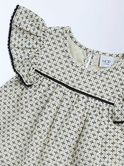 HOP Kids Off-White Embroidered Cotton Top