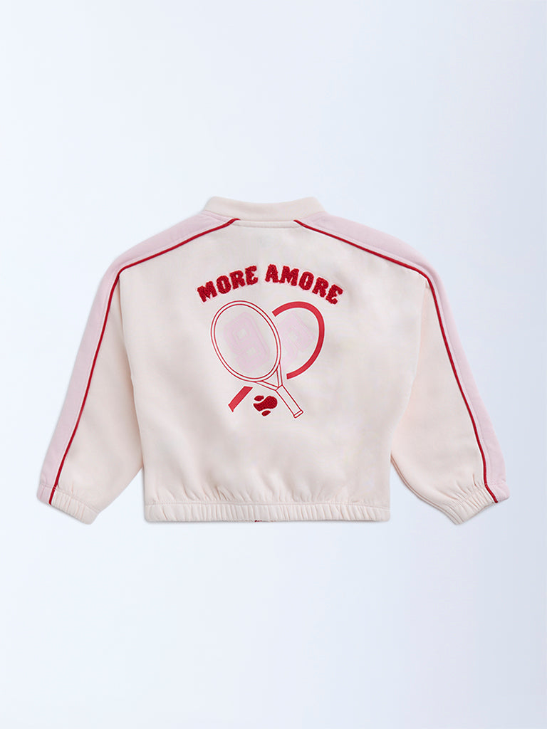 HOP Kids Light Pink Text Design Cotton-Blend Jacket
