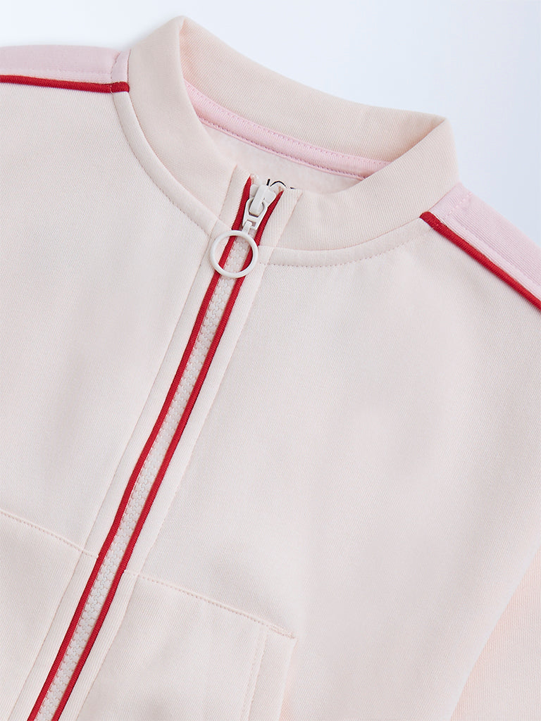 HOP Kids Light Pink Text Design Cotton-Blend Jacket
