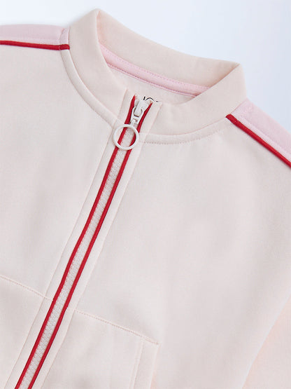 HOP Kids Light Pink Text Design Cotton-Blend Jacket