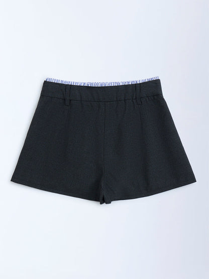 Y&F Kids Charcoal Box Pleated High-Rise Skorts
