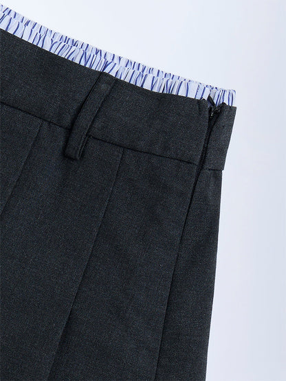 Y&F Kids Charcoal Box Pleated High-Rise Skorts
