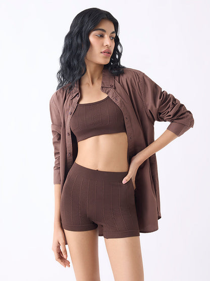 Superstar Dark Brown Textured Seam-Free Boy Shorts Briefs