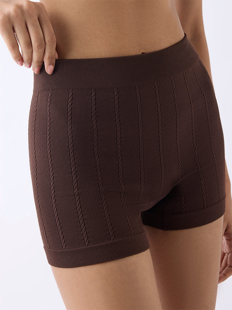 Superstar Dark Brown Textured Seam-Free Boy Shorts Briefs