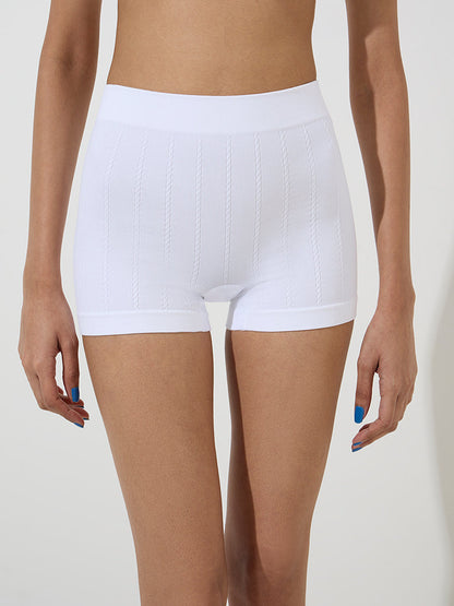 Superstar White Ribbed Seam-Free Boy Shorts Briefs