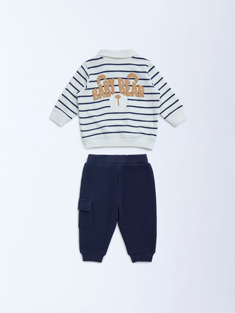 HOP Baby Navy Striped Cotton Sweatshirt and Pants Set