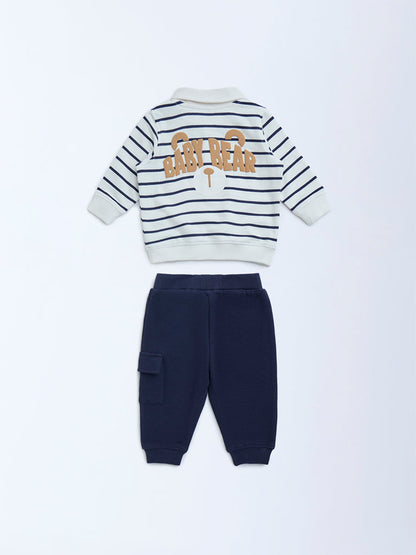 HOP Baby Navy Striped Cotton Sweatshirt and Pants Set