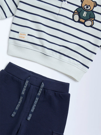 HOP Baby Navy Striped Cotton Sweatshirt and Pants Set