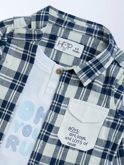 HOP Baby Navy Checkered Cotton Shirt
