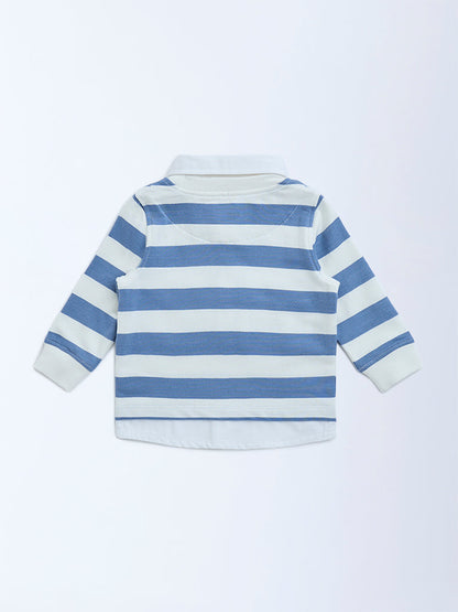 HOP Baby Dusty Blue Striped Cotton T-Shirt