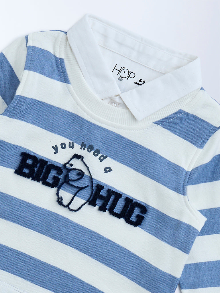 HOP Baby Dusty Blue Striped Cotton T-Shirt