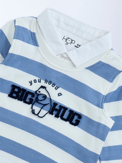 HOP Baby Dusty Blue Striped Cotton T-Shirt