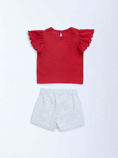 HOP Baby Red Bow-Detailed Cotton Top and Shorts Set
