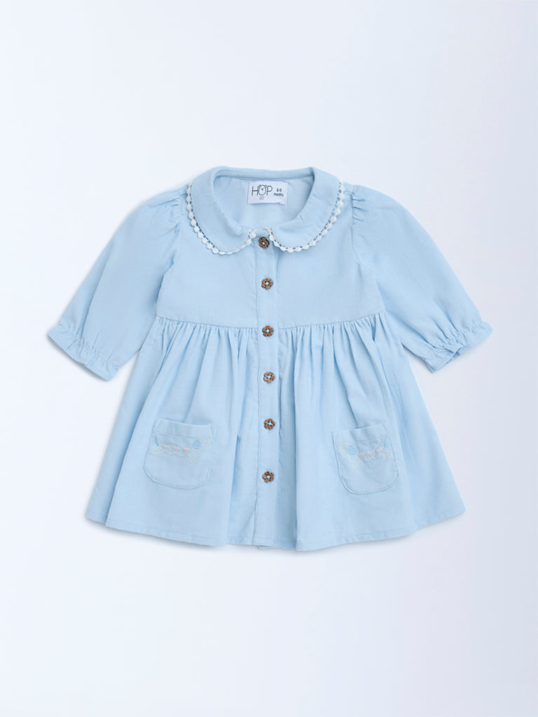 HOP Baby Blue Cotton A-Line Dress