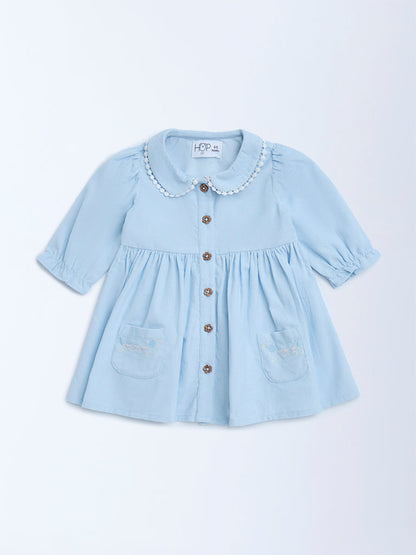 HOP Baby Blue Cotton A-Line Dress