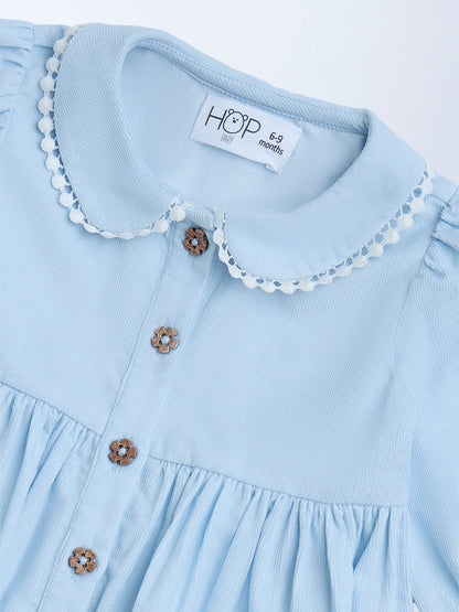 HOP Baby Blue Cotton A-Line Dress