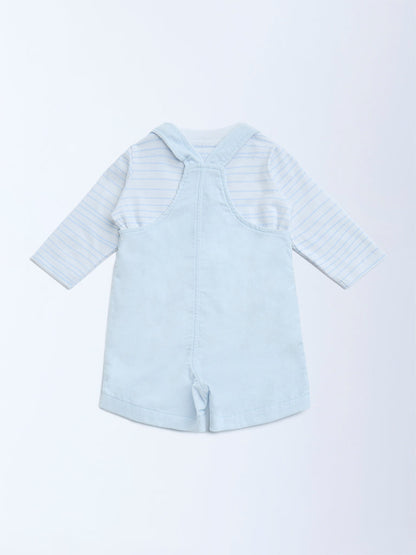 HOP Baby Light Blue Cotton Dungaree with T-Shirt Set